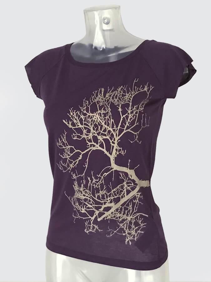 Natural Organic T-Shirt - Aubergine, Gold Tree
